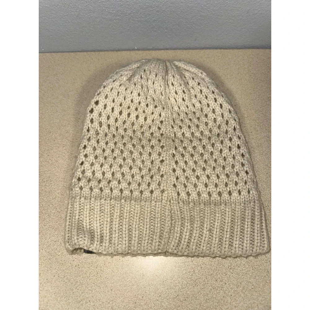 The North Face Womens Knit Beanie Oatmeal Cream Pointelle Ribbed Winter Hat